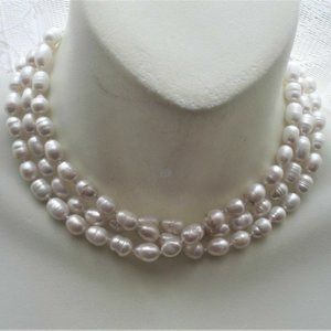 Designer Leila Rowe Freshwater White Pearl Beaded Opera Length NECKLACE 45"